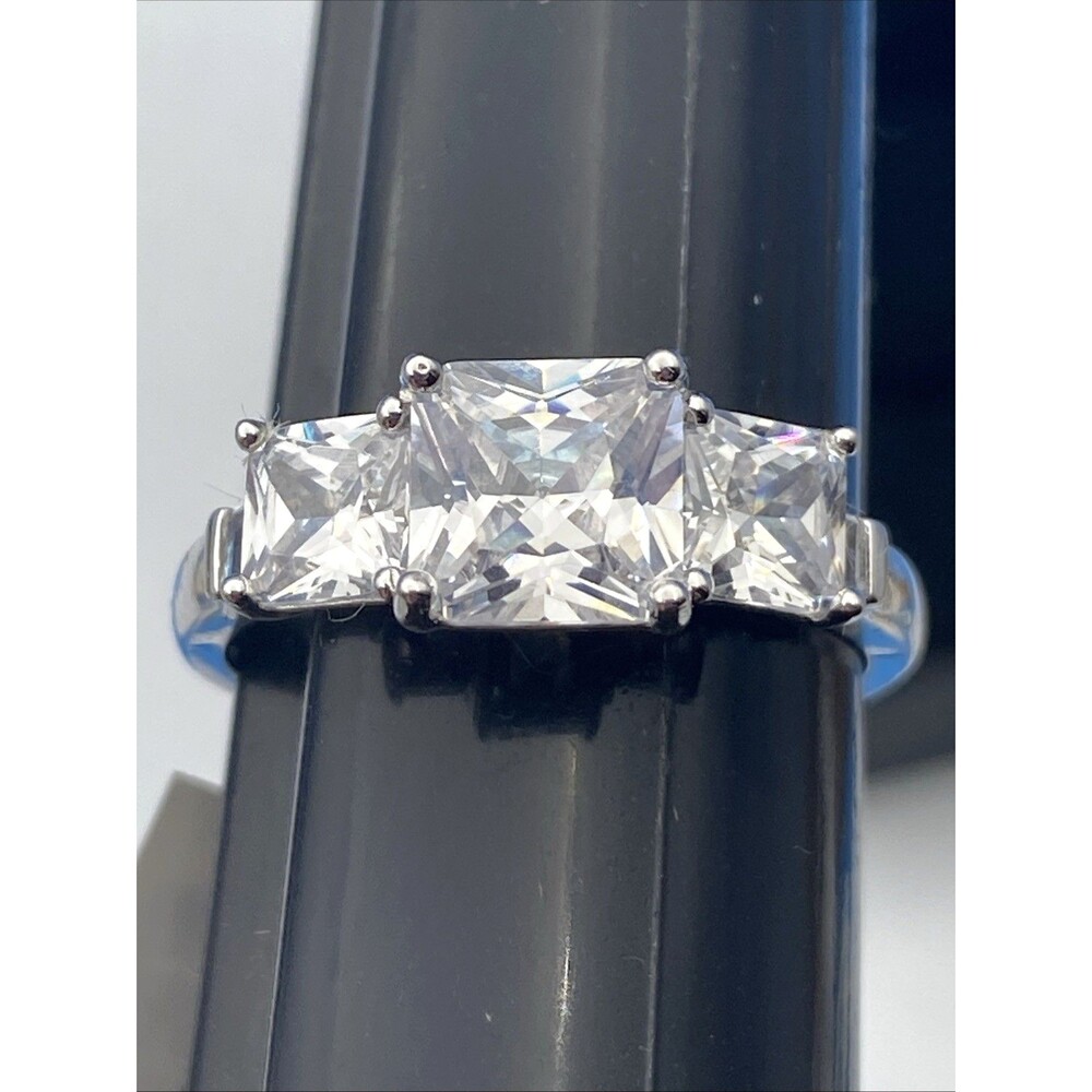 PAJ 925 Sterling Silver Princess Cut CZ 3-Stone Ring Size 9 New w/ Box